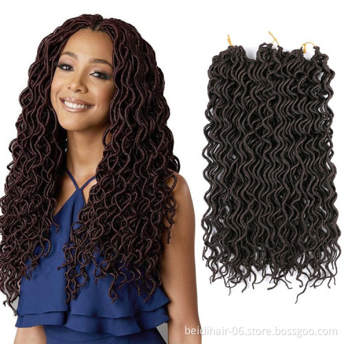 Wholesale 18 inch Curly Faux Locs Wavy Goddess Locs Crochet Hair Braids Pre looped Synthetic Hair Extension Wavy Soft Dreadlock